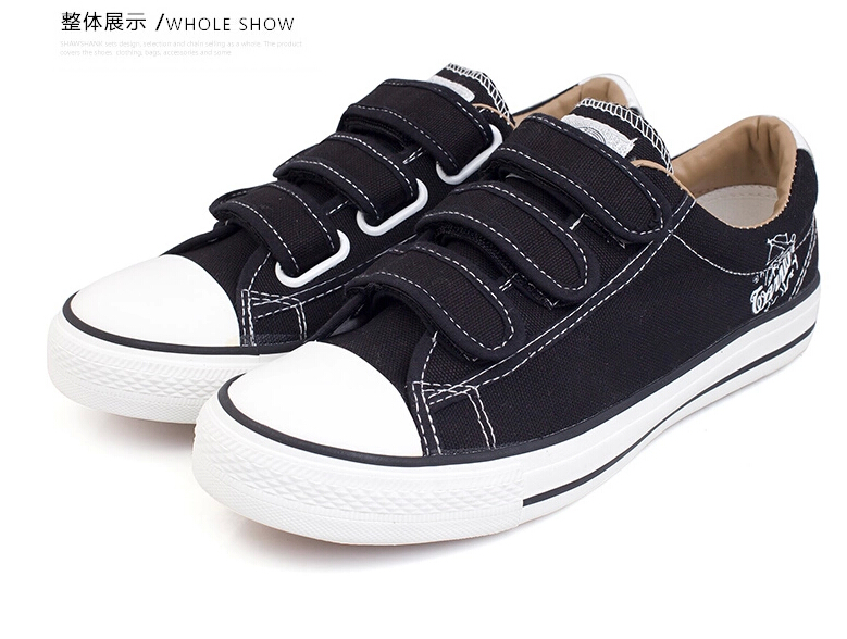 Kéo lại giày nam giày vải Velcro thấp để giúp giày thường mùa thu đen Giày thể thao nữ giày trắng hoang dã giày thể thao adidas