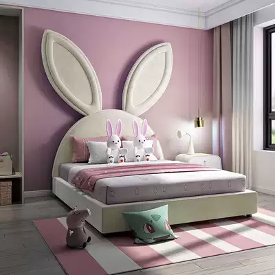 Net Red Rabbit leather art headboard simple light luxury fabric princess bed head unwashing cartoon girl bedside backrest