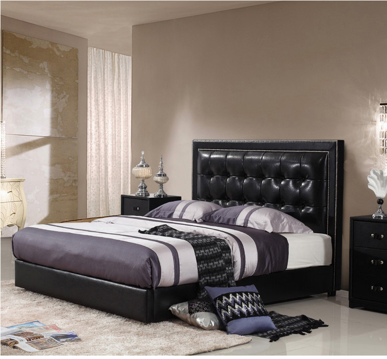 American tatami bed frame 2 man board European modern simple size household type black and white leather bed head neoclassical classical