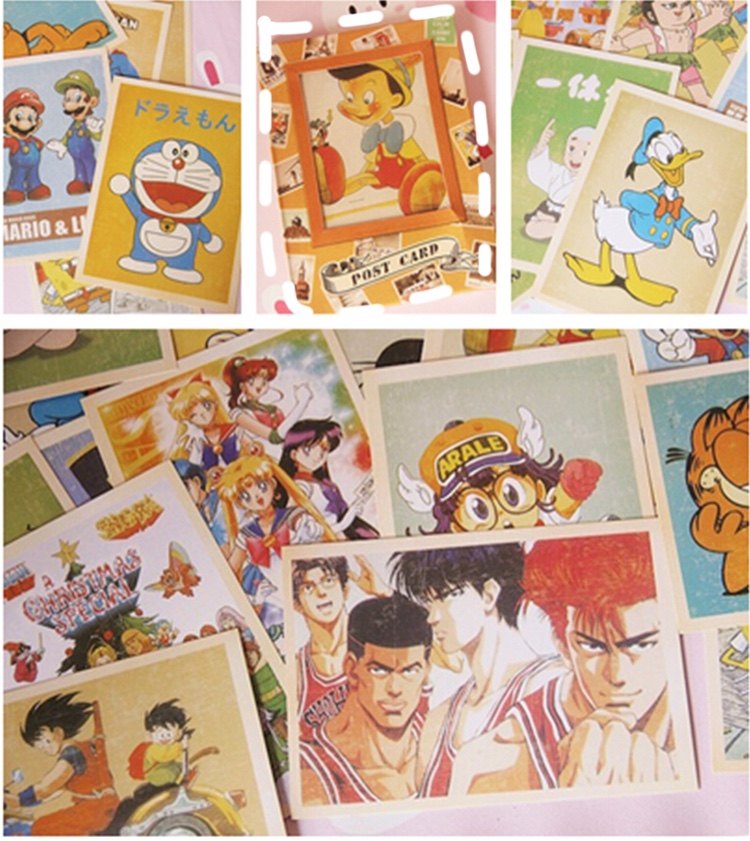 (68) Memories of Childhood after 80 Animation Cartoon Retro Nostalgic Postcards A Box of 32