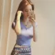 Mùa hè Phụ nữ Hàn Quốc Eo cao Ngắn Lưng Đầm ngắn Tay áo dệt kim Áo thun mỏng Hàn Quốc mỏng