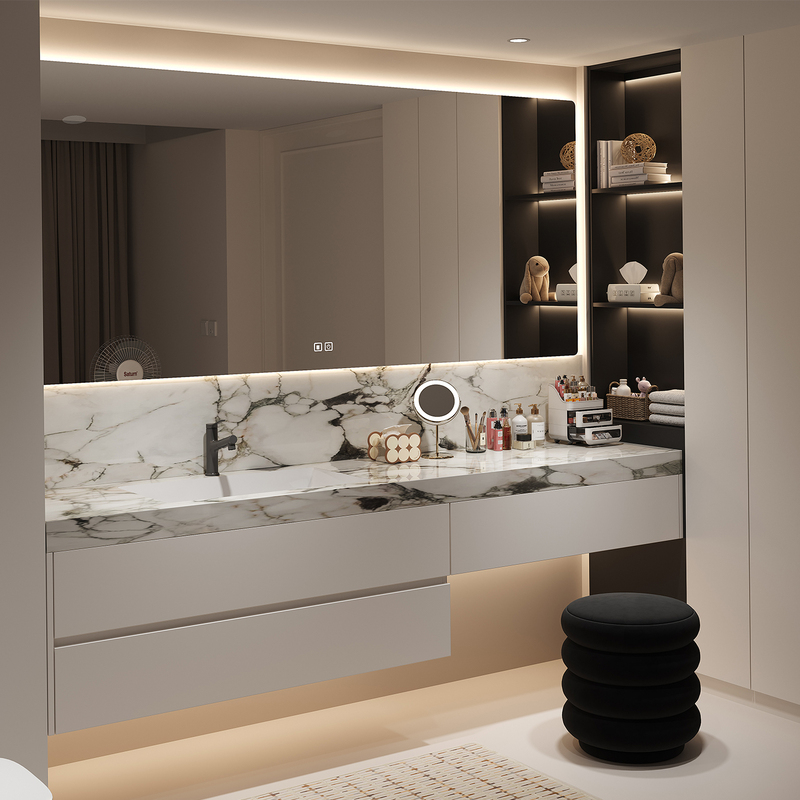 Bathroom Cabinet Combination Vanity Unit Integrated Cabinet Makeup Mirror Slate Ceramic Basin Bathroom Washbasin