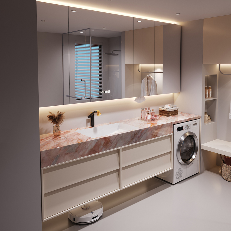 Balcony Washing Machine Cabinet Bathroom Cabinet Combination Slate Ceramic Integrated Basin Bathroom Washstand Hand Washing Basin Cabinet
