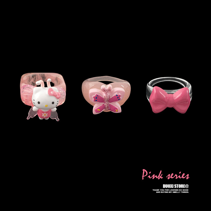 Duoxi Store Elf Princess Pink HelloKitty Kitty bow-length folded ring