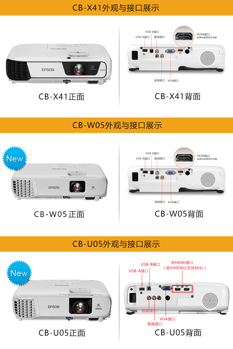 Epson CB-S05 / X05 / X39 / X41 / W05 nhà không dây của màn hình HD 1080