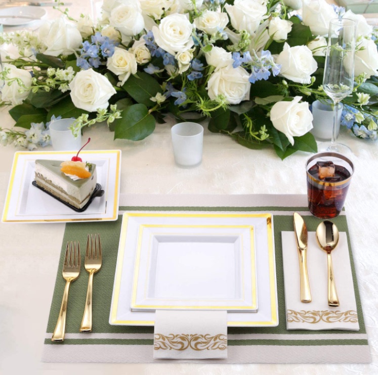 6inch 9inch Golden Western-Style Nordic Dinner Plates for Gatherings, Steak Square Plates, Silver Plates, High-Grade Disposable Plastic Tableware 6inch 9inch Golden Western-Style Nordic Dinner Plates for Gatherings, Steak Square Plates, Silver Plates, High-Grade Disposable Plastic Tableware