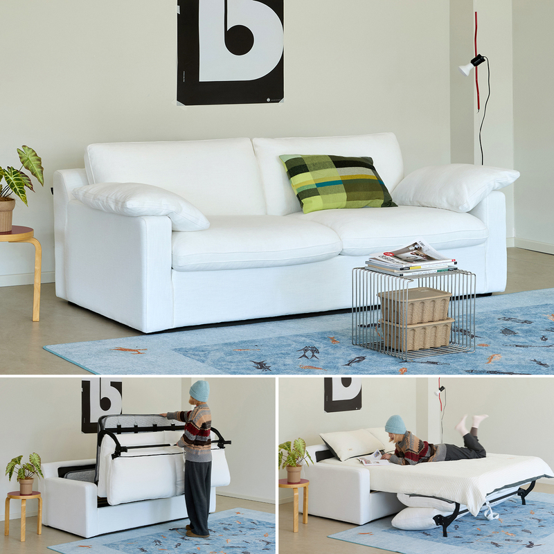 Cloud Sofa in Cream Style for Small Apartments, Cotton and Linen Fabric Sofa Bed, Dual-Use, Foldable and Convertible for Living Room