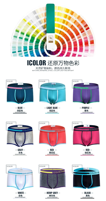 Quà tặng IColor đóng hộp đồ lót nam cotton boxer cá tính thủy triều thanh niên bốn góc u lồi bìu kích thước lớn đồ lót