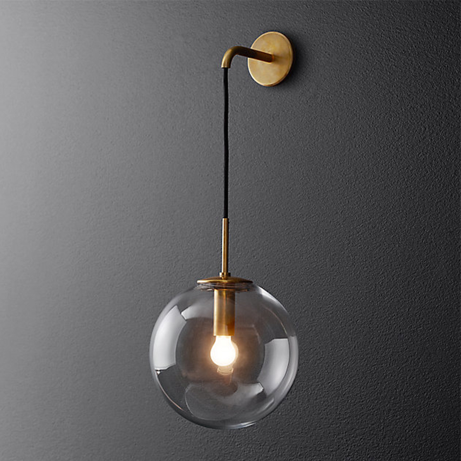 Postmodern glass ball wall lamp American retro simple personality living room bedroom bedside wall lamp atmospheric Nordic wall lamp