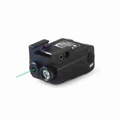 This is a portable 20mm metal all-in-one red and green laser flashlight with a strong flash and charging function