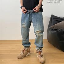 Xu Tailang Yuppie Handsome Fried Street Breaking Cave Jeans Mens Summer Trend Han Version Fashion Pants American High Street Beggar Pants