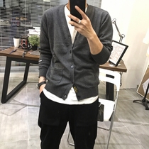 ALang spring Japanese young mens cardigan slim shenle fashion knitwear mens thin sweater coat