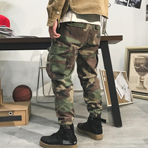 American Leisure Tide Brand Yu Wenle overalls Camouflage ankle-length pants autumn Young Mens bunched feet loose pocket trousers