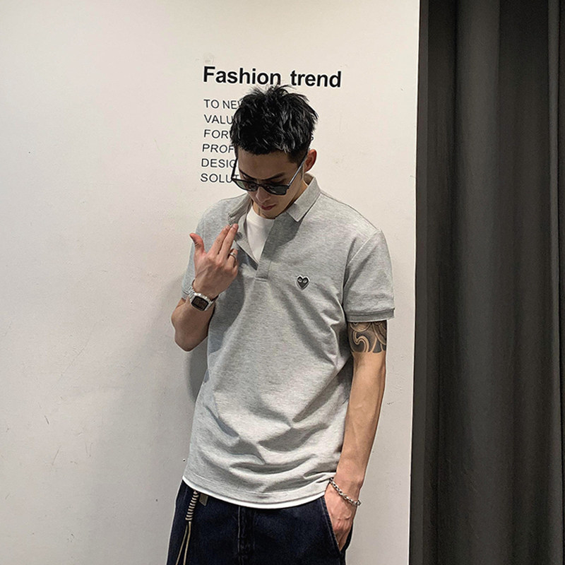 Xu Tailang gray polo shirt men's short-sleeved summer tide brand lapel T-shirt Japanese loose men's collared t-shirt