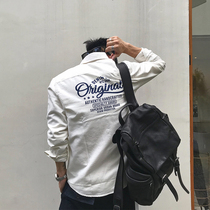 Xu Talang spring new long sleeve shirt mens trend retro scratch hole wash creative printed thin coat