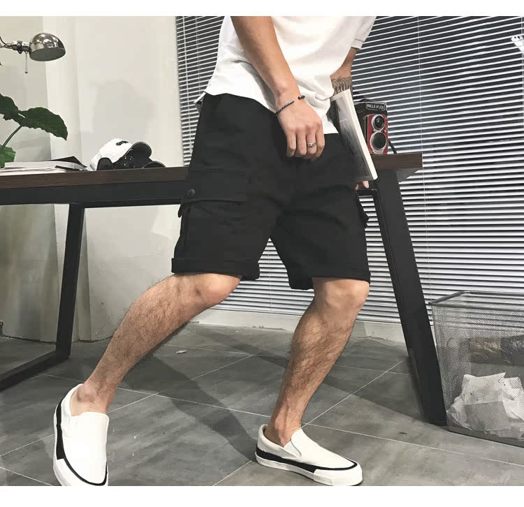 Mùa hè mới công cụ quần short nam xu hướng giản dị quần thẳng năm điểm Yu Wenle giặt quần túi quần jean nam rách