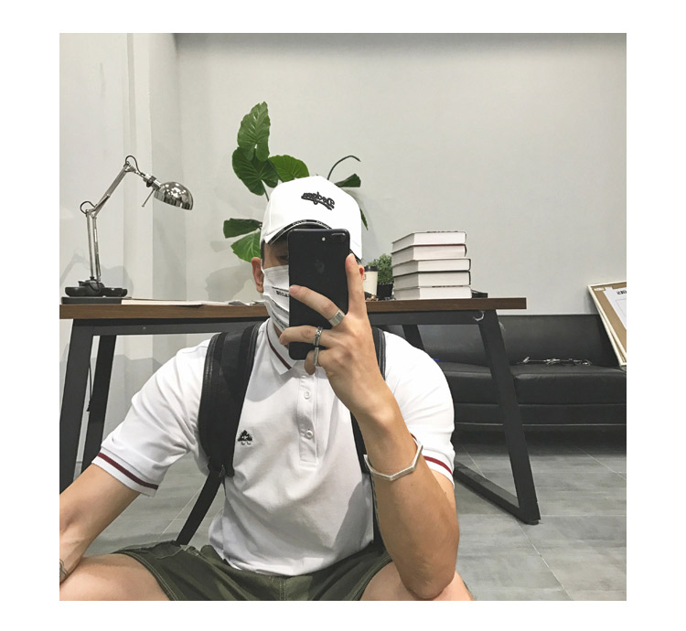 ALANG Summer Solid Tide Thương hiệu Áo thêu POLO nam Chất lượng cao Nhật Bản Vintage Slim Lapel Paul ngắn tay áo thun nam có cổ