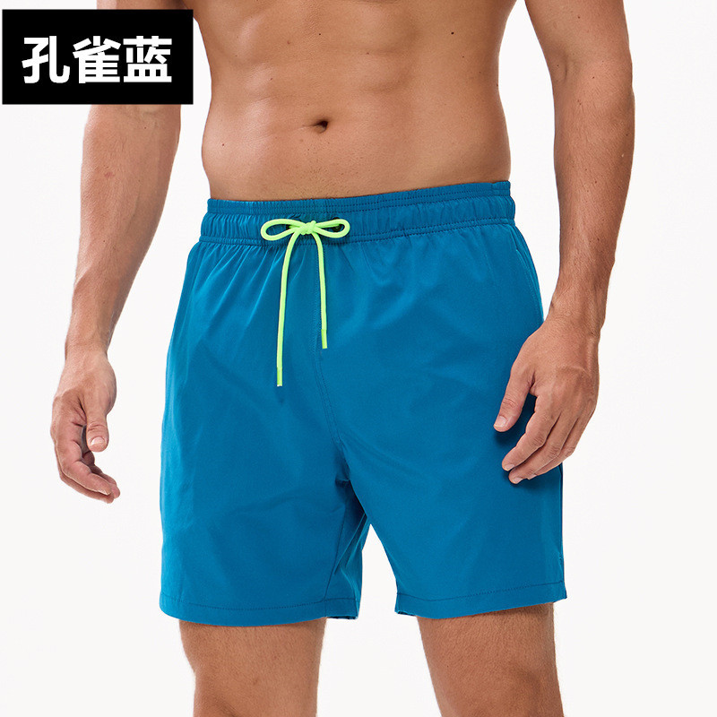Men's Beach Shorts, Solid Color, Casual Shorts with Pockets and Zipper, Elastic Sports Shorts, Quick-Dry Swim Trunks