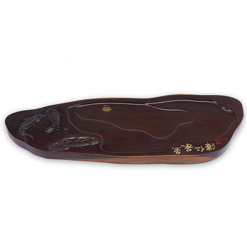 The whole piece of solid wood tea tray was han fish ChengRenZe home ground log tea table, black rosewood carving kung fu tea tea set
