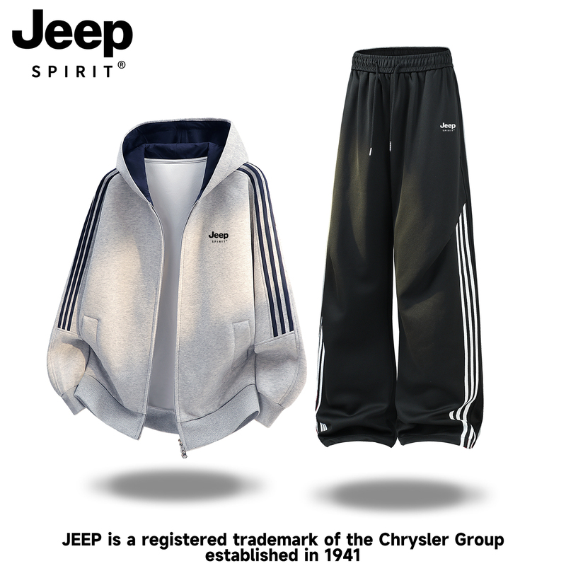 Jeep Casual Sports Suit for Men and Women, Autumn Long-Sleeved Hooded Cardigan, Loose Sports Sweatshirt and Sweatpants Two-Piece Set for Men Jeep Casual Sports Suit for Men and Women, Autumn Long-Sleeved Hooded Cardigan, Loose Sports Sweatshirt and Sweatpants Two-Piece Set for Men