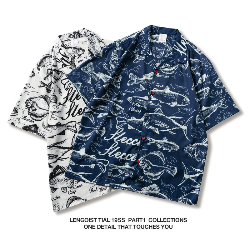 Summer frescoed retro wave men and women loose oversize fun outsize Outdoor Printed Shirts