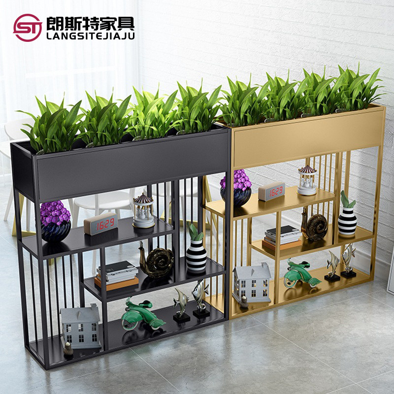 Wrought iron low partition shelf Office living room dining room Flower rack Floor-to-ceiling bookshelf screen Green plant decoration industrial style