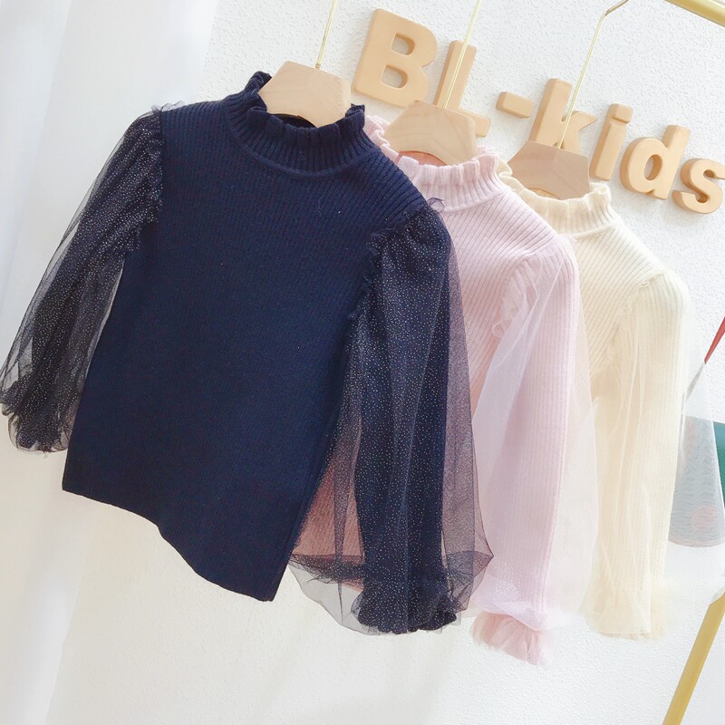Girls Princess Net Bubble Sleeve Bottle Winter Sweater Model Han Edition Baby Yang Gas Muln Ear Knitted Sweater