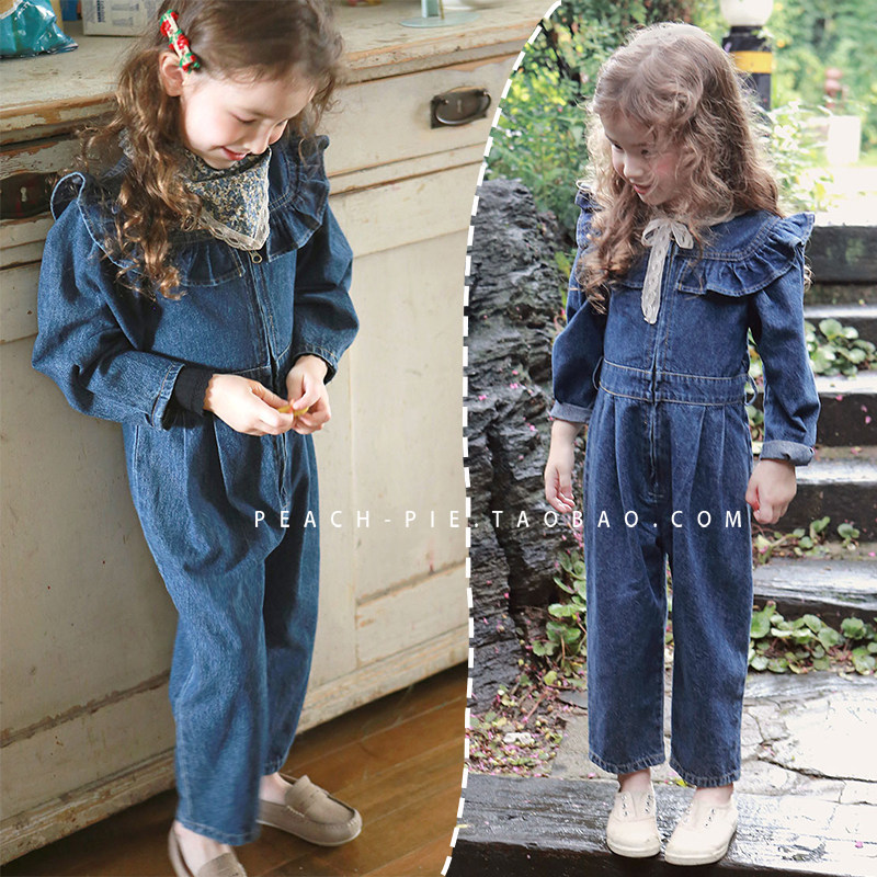 Clear spot Peach pie Korean children's clothing 2021 Spring Lotus Leaf girl children's jeans with jeans 141