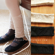  Clearance spot Peach-pie Korean childrens clothing 2020 Winter super beautiful lace cotton girls plus velvet leggings 335