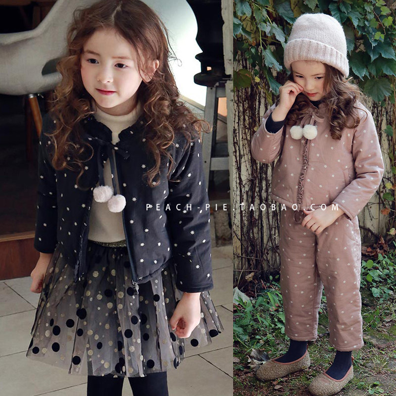 Clear Cabin Spot Peach Pie South Korea Boy Dress 2020 Winter Hair Ball Lacing Girl Short gush with suede thick coat 245
