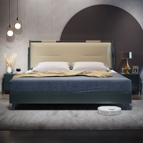 Modern light luxury bedroom solid wood bed double 1 8 meters Nordic minimalist leather backrest 1 5 meters air pressure high box storage bed