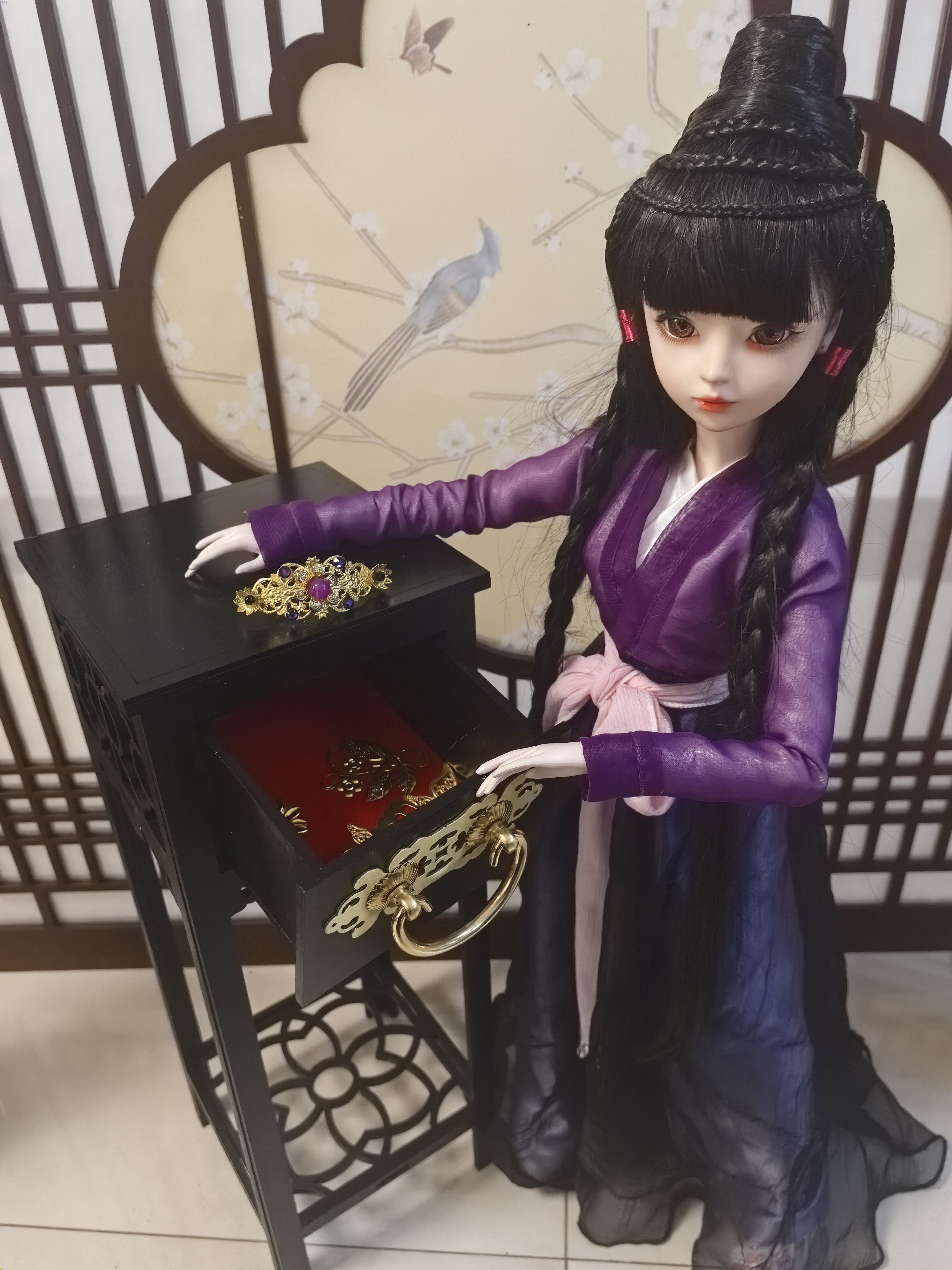 bjd场景道具娃屋 三分四分娃大叔古风床 bjd罗汉床 叔体床榻 4分bjd娃用古风家具