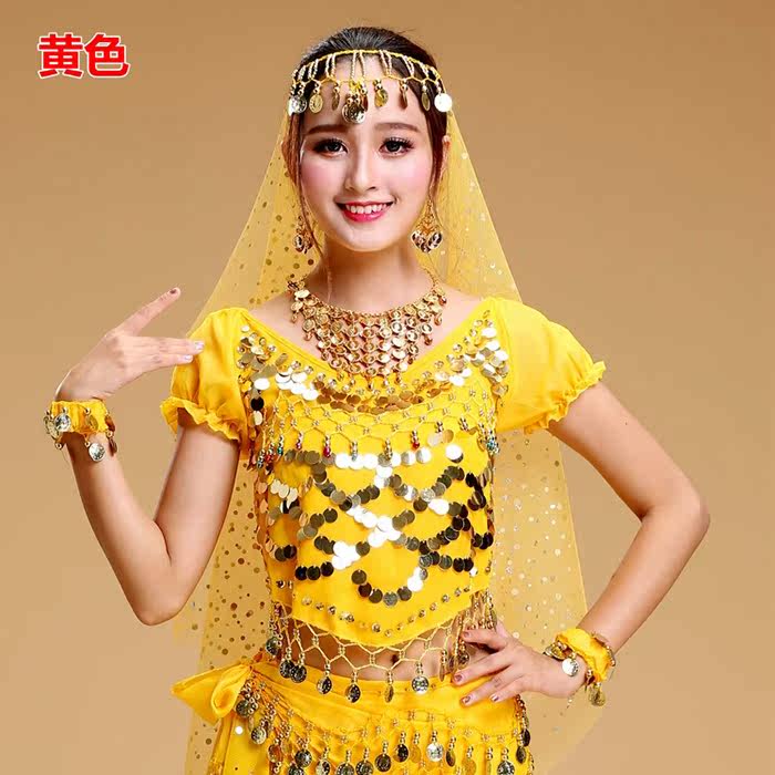 Indian dance performance Costume Performance Stage Accessories Color Dot Belly Leather Dance Necklace Earrings Pendant handmade headscarf