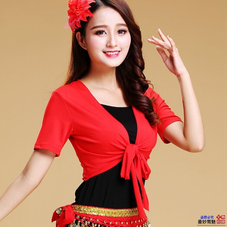 Spring and summer middle-aged square dance costume shawl top practice dress Modale adult female dance short-sleeved dance dress