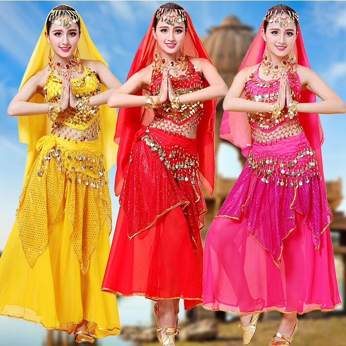 Indian dance performance dress Long dress practice clothes belly dance suit upscale highlight stage Xinjiang dance performance costumes