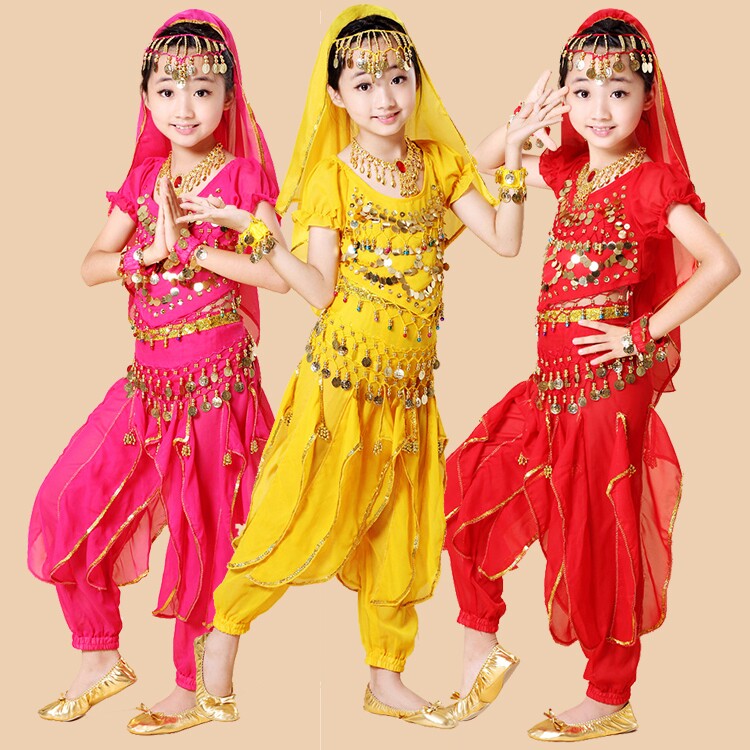 Ethnic dance Xinjiang Children's belly dance suit Performance suit female toddler India Performance Costume Small Chili Swivel Pants
