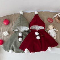 Baby cloak autumn and winter clothing baby girls cloak windproof plus velvet princess outing shawl coat fashionable one year old winter