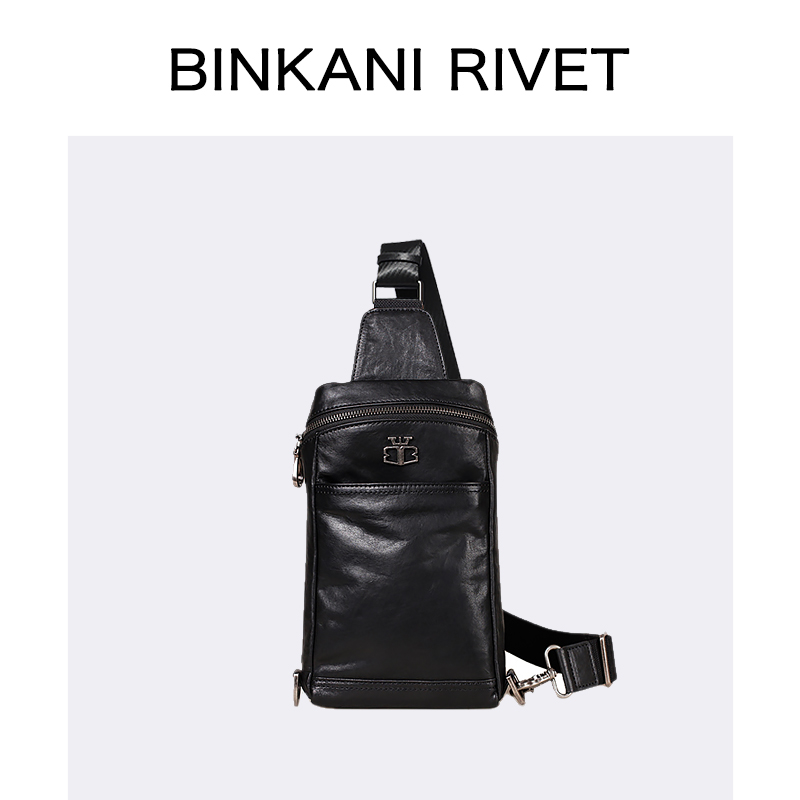 French binkani chest bag men's tide brand chest bag leather backpack single-shoulder messenger bag men's first layer cowhide casual