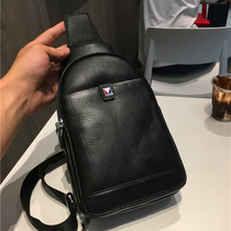 Chest Bag Dark Pocket Bull Leather Genuine Leather Zipper Mezzanine Youth Trend Pure Color Men Skew Satchel
