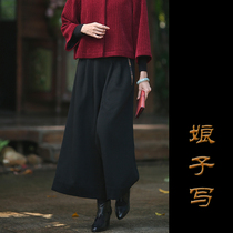 Hessez white-collar apartment women write woolen ethnic wind autumn and winter joker loose warm wide leg pants women