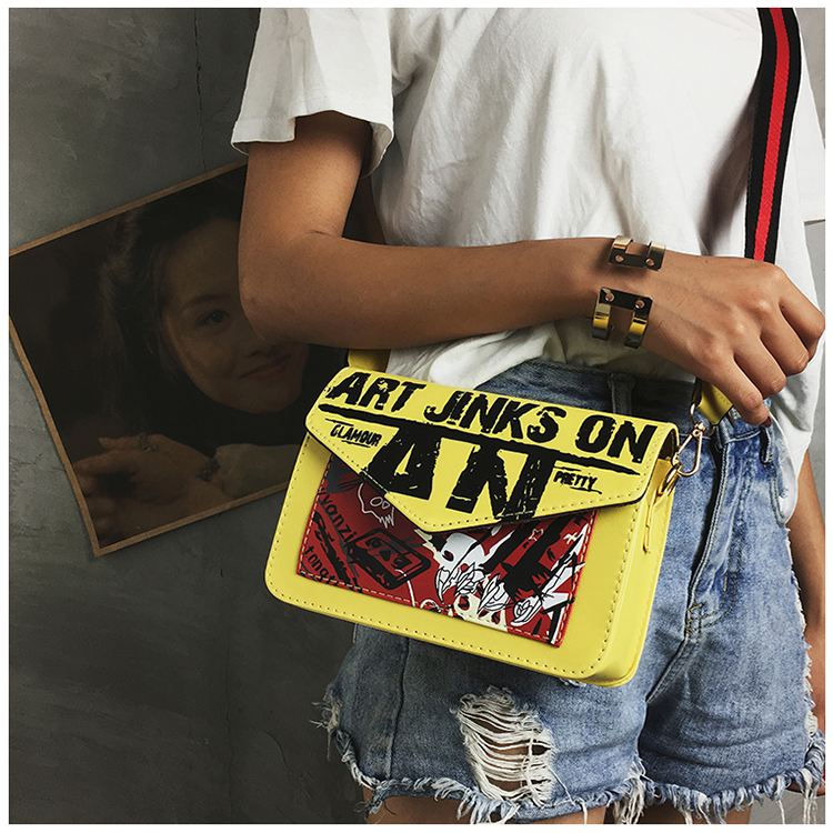 Korean Casual New Graffiti Letters Wide Shoulder Strap Bag display picture 33