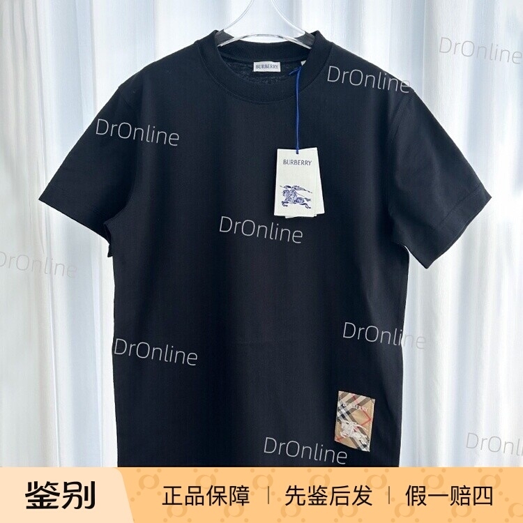 [Domestic Stock] Burberry/Burberry Round Neck Plaid Horse Embroidery Black Short-Sleeve 8104889