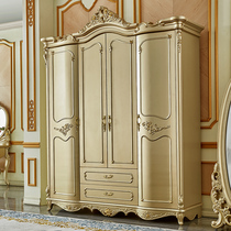 European wardrobe four doors luxury champagne gold solid wood household storage large wardrobe assembly Bedroom furniture set combination