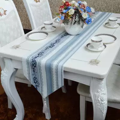 Yide Jiayuan simple modern table flag European fashion Mediterranean light blue gray stripe fabric coffee table flag placemat