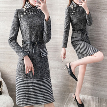 Autumn socialite Xiaoxiang style woolen dress female autumn and winter 2021 new waist slim retro woolen skirt
