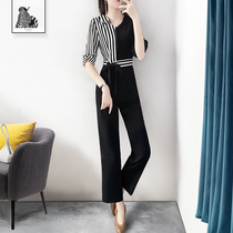 High-end professional suit womens 2022 new summer Korean version fashion temperament high waist wide leg pants two sets of ocean gas tide