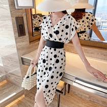 Summer clothing 2022 new womens clothing cover slim fit dress minus age Temperament Name Yuan Polo Dot Snowspun Wrap Hip Skirt
