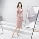 High-end aura strong women's clothing temperament celebrity fairy air acetate satin pink French tea break dress autumn dress