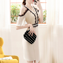 Sashimi slim V neckline Hip Skirt Children Summer Dew Shoulder dress 2022 New ladies Temperament Famous SEXY