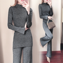 Drop sense wide leg pants suit womens 2021 new early autumn fashion temperament slim and thin straight two-piece Western style